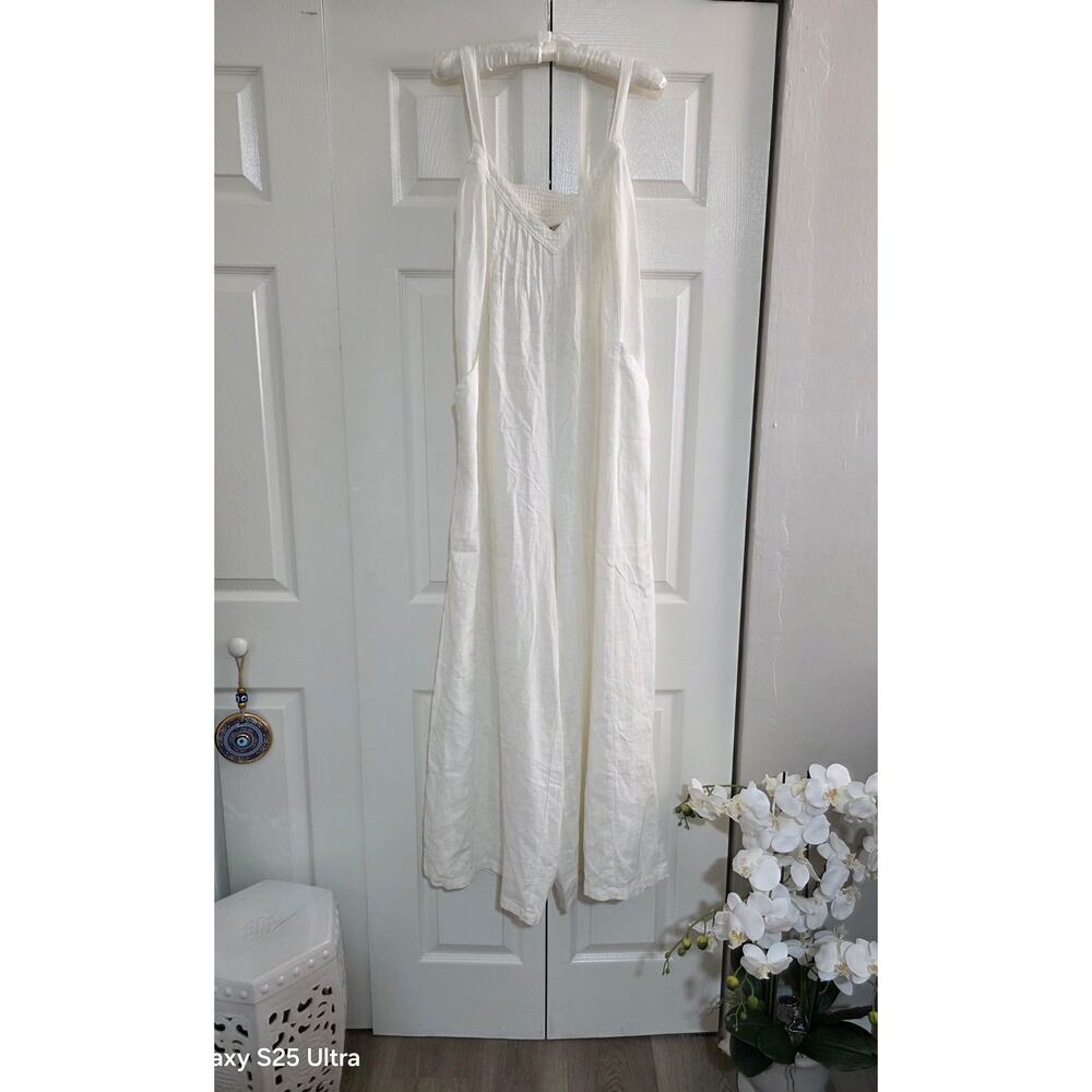 WHITE LINEN JUMPER -FREE PEOPLE - WHITE LINEN BLEND- SIZE  M